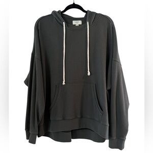 Aerie Gray Pullover Cozy Waffle Knit Oversized Hoodie Sweatshirt- Size L